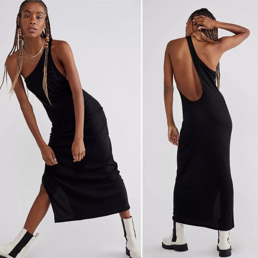 Free People Beach Saturday Night Midi Dress Midi Open Back Black Womens Size S